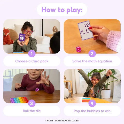 Fidget Game 179 Multiplication Flash Cards Set For Kids 0-12 Facts, Grade 2-4 with interactive steps on how to play.