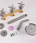 Matte Black Three Cross Handles Shower Faucet Set With Tub Spout And Trim Kit, Wall Mounted Valve Included