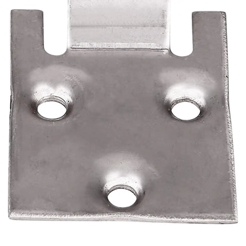 Close-up of a Golf Cart Seat Bottom Hinge Plate Replacement with beefed up metal construction, showing three mounting holes.
