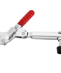 Vertical Long Arm Toggle Clamp With Quick Release Lever Slick Crimping And Welding Fixture For Workshop Projects Boss Level Heavy Duty Workhorse Tooling Jig - side view with red handle