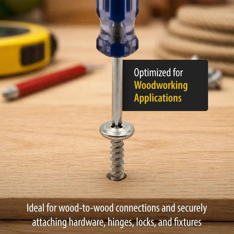 Number 8 By 1 Inch Stainless Steel Beefy Wood Screws with Phillips Drive and Modified Truss Head in woodworking application