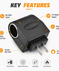 Pretty Slick AC To DC Car Adapter Turns Home Outlet Into 12V Cigarette Lighter Jack With Glowing LED Beacon Compact Portable Power Supply Fits Glove Box features durable ABS shell and red LED indicator.