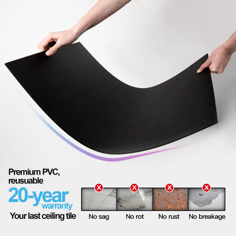 Bending demonstration of 12 Pack Smooth Drop Ceiling Tiles 2x2 Feet Fire Rated Waterproof Reusable Premium PVC No Sag Or Breakage