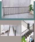 Top Shelf Aluminum Staircase Balusters And Spindles, Slick Oval Railing Posts With Rotatable Gold Brackets in black and gold design.