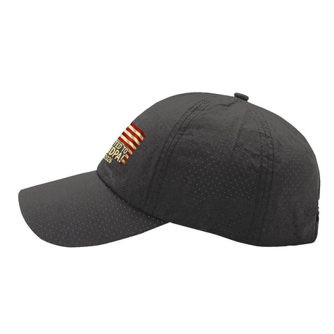 Side view of Women Adjustable Cap In Dark Grey, One Size Fits Most, featuring easy buckle closure, breathable fabric for outdoor activities.