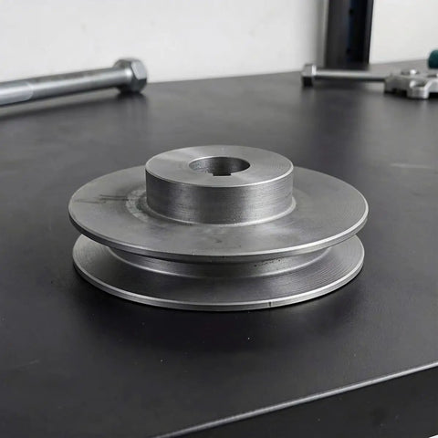 Sturdy Single Groove Cast Iron Motor Pulley With 100Mm O D And 19 Mm Bore For Air Compressor Shaft Replacement Easy Install And Smooth V Belt Drive Rotation on a black surface.