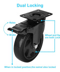 Close-up of 5 Inch Heavy Duty Caster Wheel with dual locking brake, steel frame, and top plate.