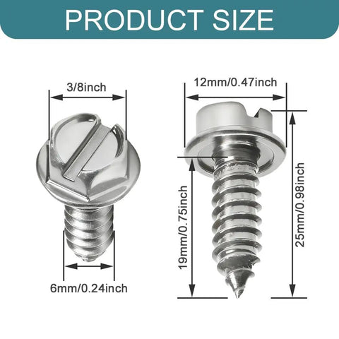 Heavy Duty Stainless Steel License Plate Screws And Security Fasteners For Cars Trucks And Suvs Rustproof Tag Mounting Kit Premium silver bolts dimensions image.