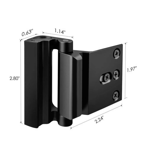 Door Reinforcement Lock For Front Door With 800 Lbs Strength Top Of Door Safety Latch Kid Safe Flip Lock shown in black steel.