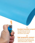 Rock Solid Silicone Magnetic Soldering Mat For Electronics Repair Heat Resistant Non Slip Anti Scald Blue Wrist Rest Pad 17 By 11 8 Inches showing heat resistance test with flame near mat.