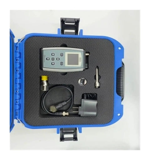 Portable Vibration Meter VIB05 On Site Diagnostic Tool With High Accuracy Plus Minus Five Percent, One Button Quick Read And Clear Digital Display, Lightweight Industrial Vibration Tester For Machinery Maintenance And Diagnostics in blue case
