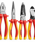 Pro Grade 1000V Insulated Pliers Set For Electricians, 4 Piece Heavy Duty Cr-Mo Tools With 8 Inch Combination Pliers, 8 Inch Needle Nose Pliers, 8 Inch Wire Stripper, And 7 Inch Diagonal Cutters displayed front view