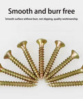 M4 Wood Screws Assortment Kit 340 Pcs With 7 Lengths showing smooth burr-free yellow zinc plated flat heads
