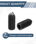 Pack Of Two Heavy Duty Hex Socket Ball Plungers M16 X 35mm High Carbon Steel spring loaded positioning pins in black finish.
