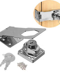 Keyed Hasp Lock With Twist Knob For Cabinets Chrome Plated Door Clasp With Screws Durable Die Cast And Steel Construction Easy Install