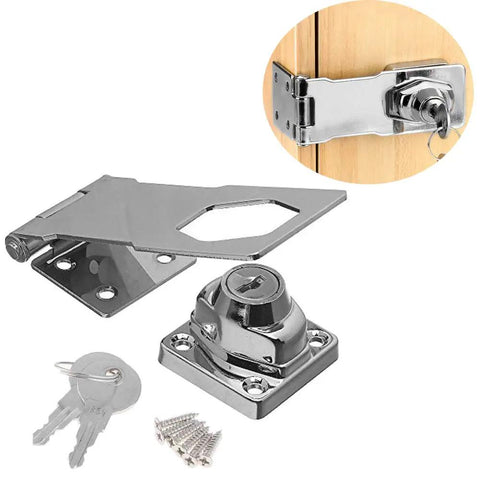 Keyed Hasp Lock With Twist Knob For Cabinets Chrome Plated Door Clasp With Screws Durable Die Cast And Steel Construction Easy Install