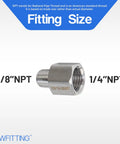 Stainless Steel 316 Pipe Fitting Adapter One Quarter Inch Female To One Eighth Inch Male NPT For Air Water Fuel Lines