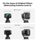 Comparison of Magnetic Variable ND Filter And Black Diffusion For DJI Osmo Pocket Four Thirds showing power on and off states.