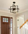 Compact Geometric Black Sputnik Pendant Light, 8-Light Industrial Chandelier in modern farmhouse foyer