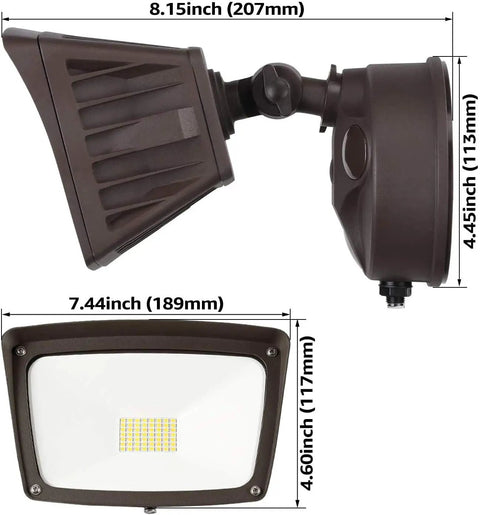 Dusk To Dawn Outdoor Flood Light With Photocell For Garage And Yard 28W 3400Lm IP65 Waterproof Exterior Lighting 5000K Daylight ETL Listed showing dimensions