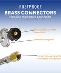 Five-Foot Universal QCC1 Low-Pressure Propane Regulator With Stainless Steel Braided Hose, Type-1 Connection, Brass Connectors