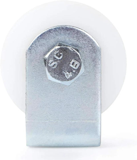 Front view of Gate Guide Roller 2.5 Inch UHMW Nylon Sliding Gate Guider with post welded bracket and sealed ball bearing