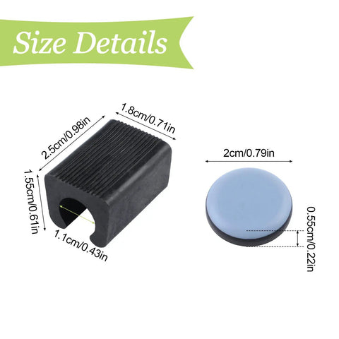 30 Piece U Shaped Chair Pad Set With Round Teflon Sliders And Cantilever Glide Kits size details with measurements