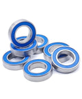Top Tier 4 Pcs 6903RS Bearings For Bike Hubs Measure 17x30x7 Mm stacked with visible blue seals and silver steel for wheel assembly.