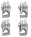Beefy Heavy Duty V Groove Wheel Pulley For Doors And Sliding Gates, stainless steel bracket, 2.68 in diameter wheels, set of four
