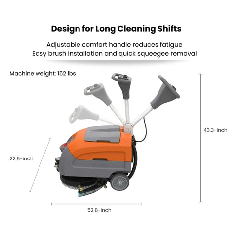 Side view of Beast 17 Inch Walk Behind Floor Scrubber Machine With 19,000 Sq Ft Per Hour Cleaning Power, handle adjustments shown.