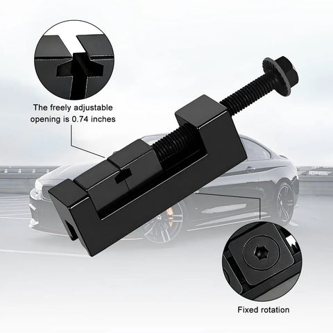 Heavy Duty Single Ear Car CV Axle Boot Clamp Pliers Kit For Quick Drive Shaft CV Boot Removal And Installation Universal Fit Includes 20 Stainless Steel Clamps Pro Grade Automotive Repair Tool Set, close-up view of adjustable clamp tool with 0.74-inch opening and fixed rotation, suitable for automotive repairs.