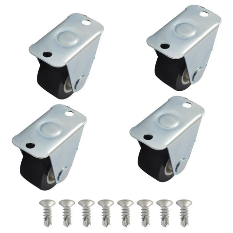 4 Pack 1 Inch Mini Caster Wheels For Furniture, Heavy Duty Small Rigid Castors With Metal Top Plate And Soft Rubber Tread
