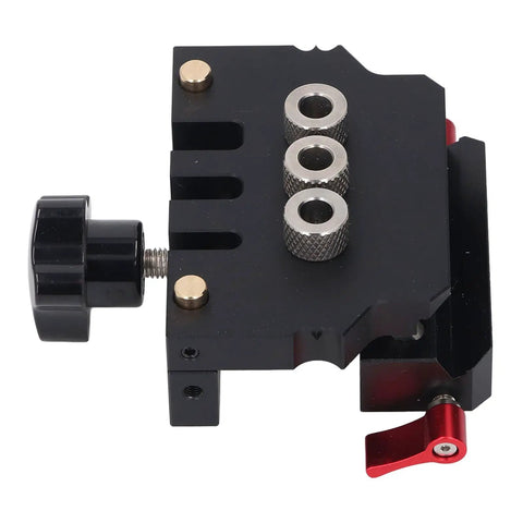 Top Notch Self Centering Dowel Jig Kit Delivering Dead On Alignment For 6mm 8mm 10mm Drills with anodized aluminum grip and steel bushings.