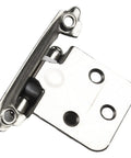 Close-up of Complete All In One Set Of 10 Self Closing Overlay Flush Cabinet Hinges in cold-rolled steel with polished chrome finish