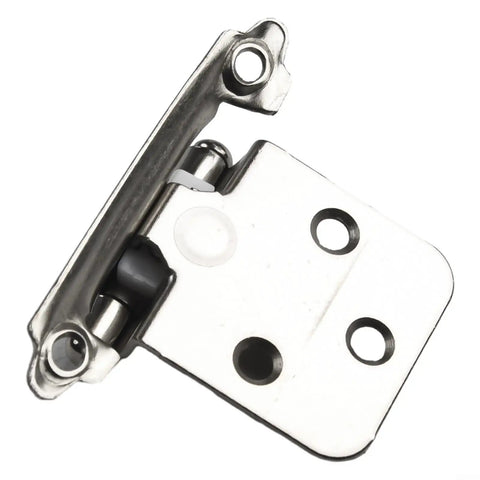 Close-up of Complete All In One Set Of 10 Self Closing Overlay Flush Cabinet Hinges in cold-rolled steel with polished chrome finish
