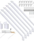 Six Pack White Wire Shelf Brackets For Twelve Inch Closets With Heavy Duty Anchors Screws And Clips for secure wall mounting.