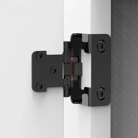 Two Pack Self Closing Cabinet Hinges Set For Cupboard, Desk, And Furniture Doors, Soft Close Overlay Flush Hinges installed on white door.