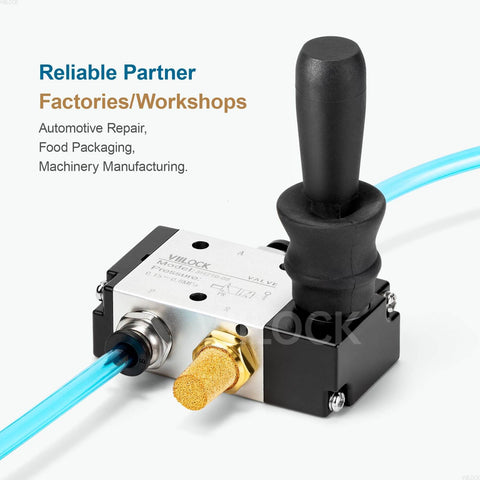 Three Way Two Position Pneumatic Solenoid Valve With Hand Lever Push Pull Manual Control One Quarter Inch NPT Ports Aluminum Body