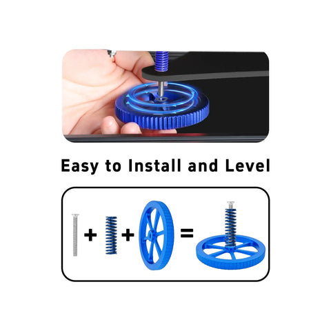 Assembly of the Tough Blue Aluminum Leveling Nuts Kit with spring and screw for Ender 3 Series and CR 10 3D Printers.