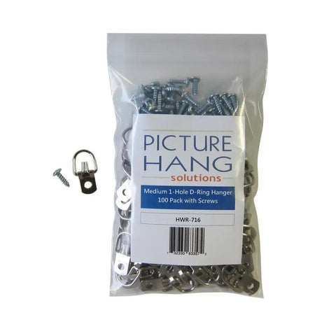 Picture Hangers With Screws D Ring Bulk Pack 100 Pro Quality Hanging Hardware For Wood Frames bag with metal hangers and screws