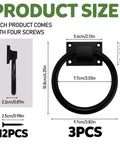 Three Pack Black Sliding Barn Door Ring Pulls With Screws Zinc Alloy Door Handles For Outdoor Use showing product measurements.