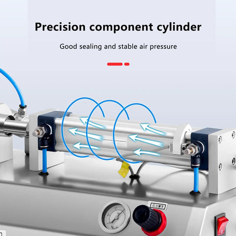 Detail of precision component cylinder in Top Notch Dead Simple Semi Automatic Paste Filling Machine With 30 Liter Hopper.