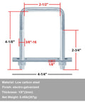 Diagram of Eight Pack Two And A Half Inch Wide Square U Bolts For Trailer Boat Plumbing Roof Rack Electro Galvanized Steel Three Eighths Inch Thread Adjustable One And Three Eighths To Three And One Half Inch Low Carbon Heavy Duty Durable U Bolt Hardware with measurements.