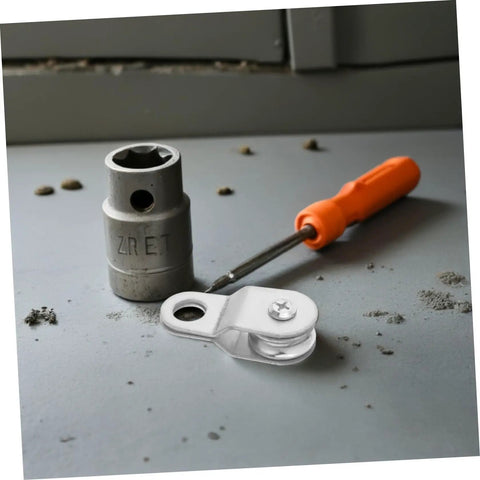 Heavy Duty Rope Pulley Guide Wheels For 6mm Cable Swivel Bearing Rollers For Hanging Loads And Lifting Outdoor Rigging Easy Install And Portable Rope Pulley Block For Workshops Construction Sites And DIY Projects, silver pulley part with screwdriver