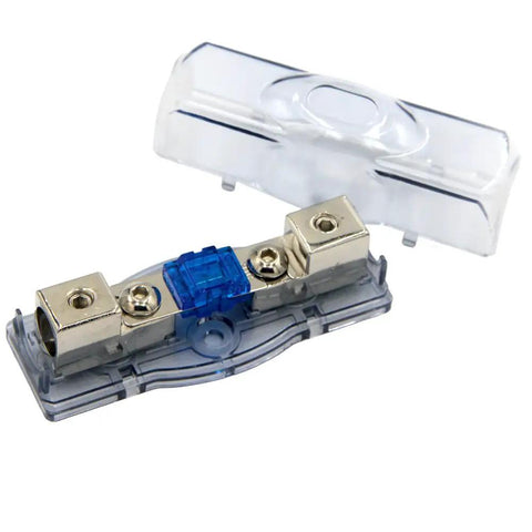 60A Car Audio Power Wire Fuse Holder With 4 Gauge Nickel Plated Connectors, Clear See Through Cover, Heat Resistant Base, Preinstalled Fuse.