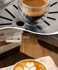 Semi Automatic Espresso Machine With Built In Milk Frother And One Touch Steam Wand For Buttery Smooth Lattes And Rich Cappuccinos: Espresso shot and cappuccino in glass and cup.