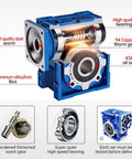 40 To 1 NMRV040 Worm Gearbox Reducer For Nema 34 Stepper And Servo Motors showcasing steel worm, copper worm gear, and aluminum box