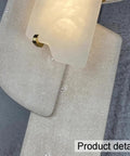 Close-up of Marble Wall Lamp With Natural Stone Shade, Vintage Style Vanity Light For Bathroom, Kitchen, Living Room Or Porch, Hardwired Stone Sconce, Rustic Modern Lighting Fixture.
