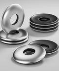 Front view of 304 stainless steel sealing washers with bonded neoprene EPDM gaskets; 400 pcs