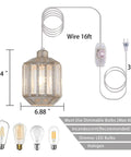 Boho Hanging Plug In Lamp With Dimmable 16.4 Ft Cord Rustic White Crystal Swag Pendant Light dimensions and bulb types